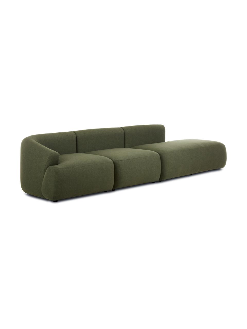 Chaise-longue componibile in tessuto verde Sofia, Rivestimento: 100% polipropilene Con 23, Struttura: legno di pino massiccio, , Piedini: plastica, Tessuto verde, Larg. 340x Prof. 95 cm