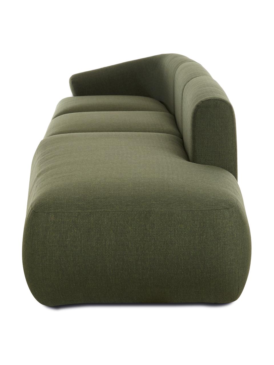 Modulaire chaise longue Sofia in groen, Bekleding: 100% polypropyleen De sli, Frame: massief grenenhout, spaan, Poten: kunststof, Geweven stof groen, B 340 x D 95 cm