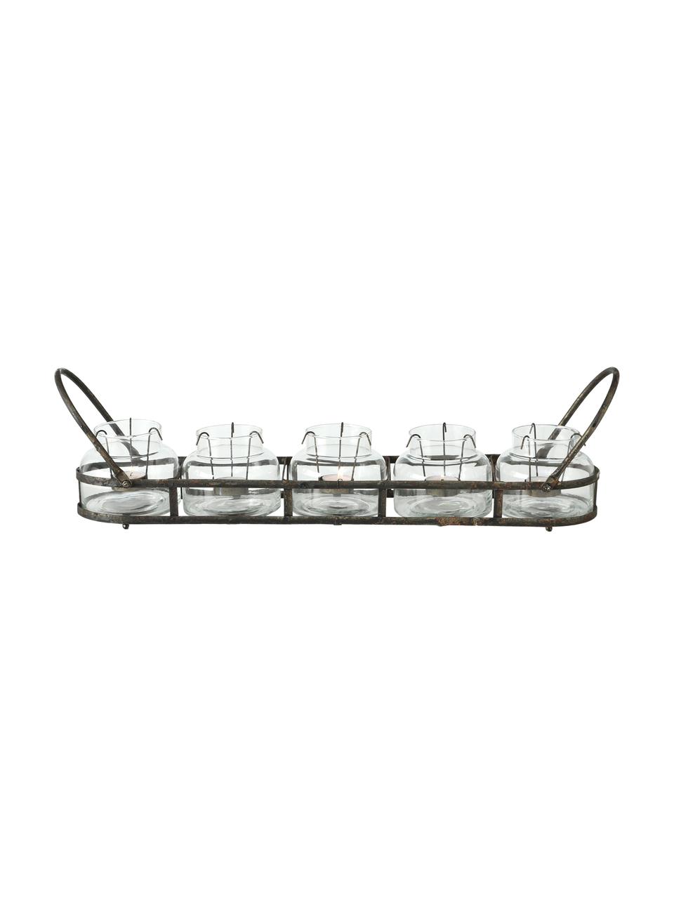 Teelichthalter-Set Zuma mit Antik-Finish, 6-tlg., Halterung: Metall, Transparent, Metall mit Antik-Finish, 64 x 13 cm