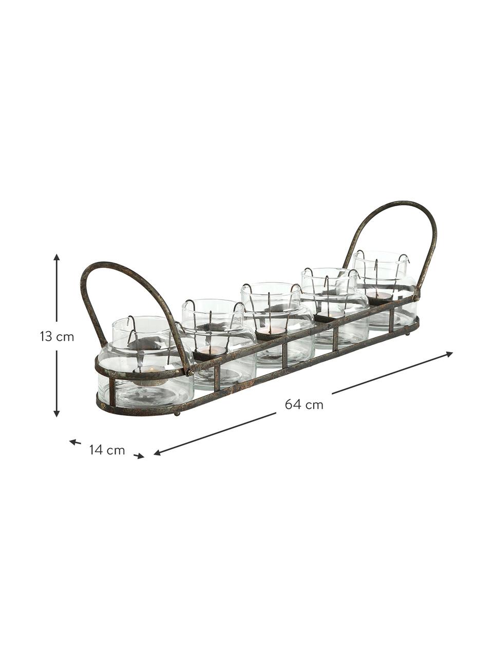 Set portacandele con finitura antica Zuma 6 pz, Portacandela: vetro, Trasparente, metallo con finitura antica, Larg. 64 x Alt. 13 cm