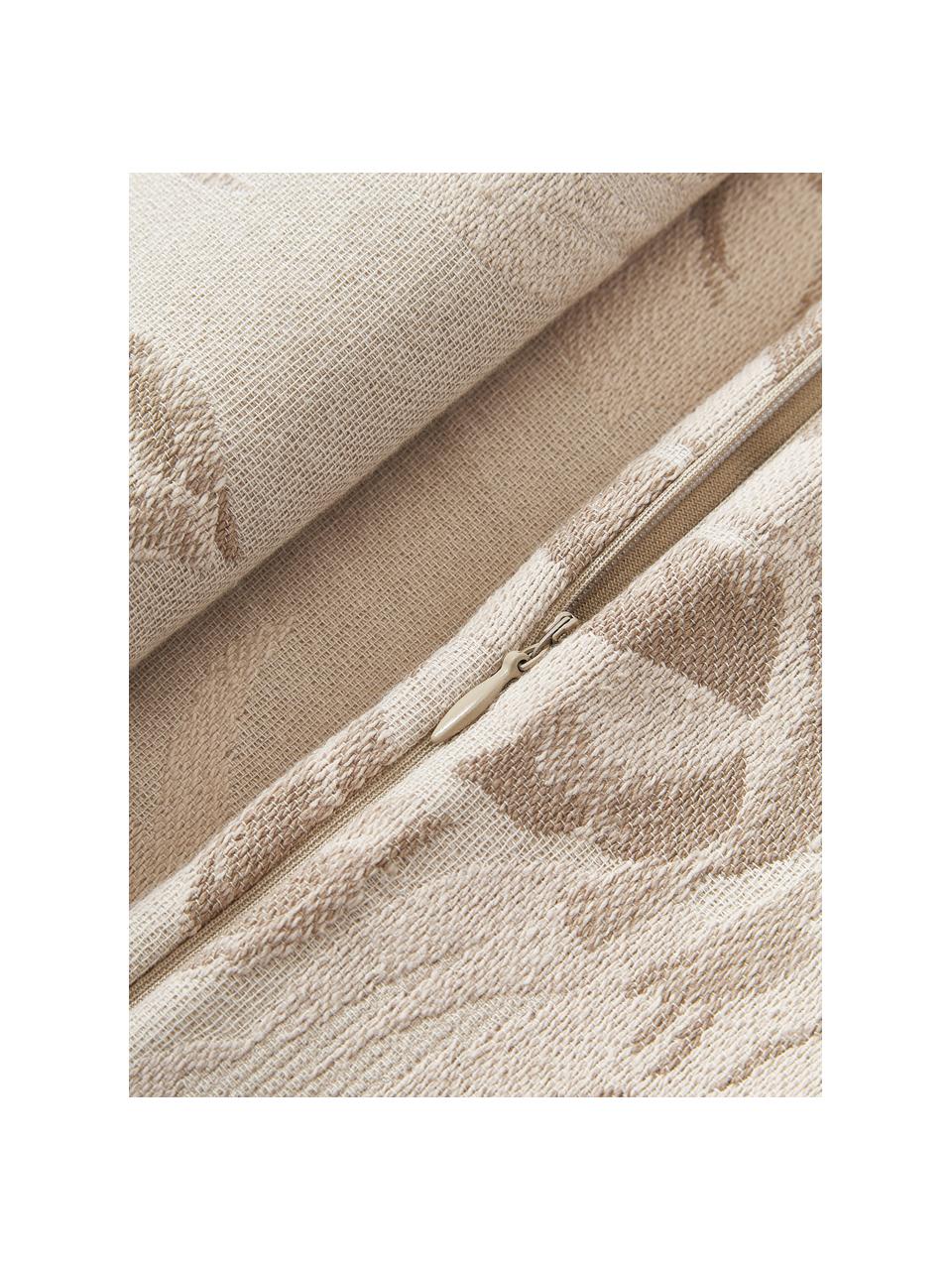 Baumwoll-Kissenhülle Breight mit gewebtem Jacquard-Muster, 100 % Baumwolle, Hellbeige, Braun, B 50 x L 50 cm