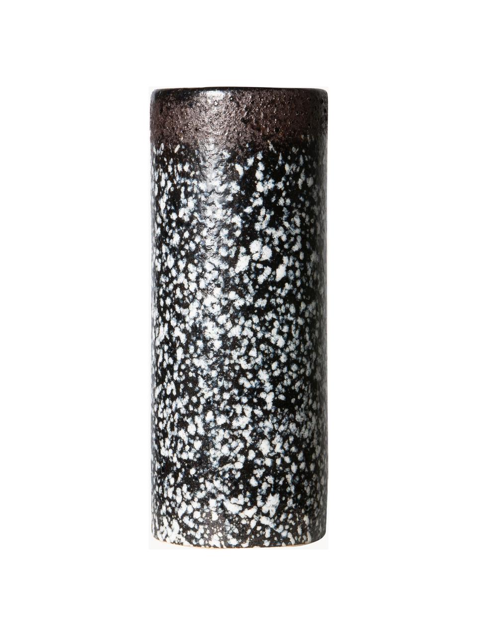 Handbemalte Keramik-Vase 70's mit reaktiver Glasur, H 19 cm, Keramik, Schwarz, Weiss, Ø 8 x H 19 cm