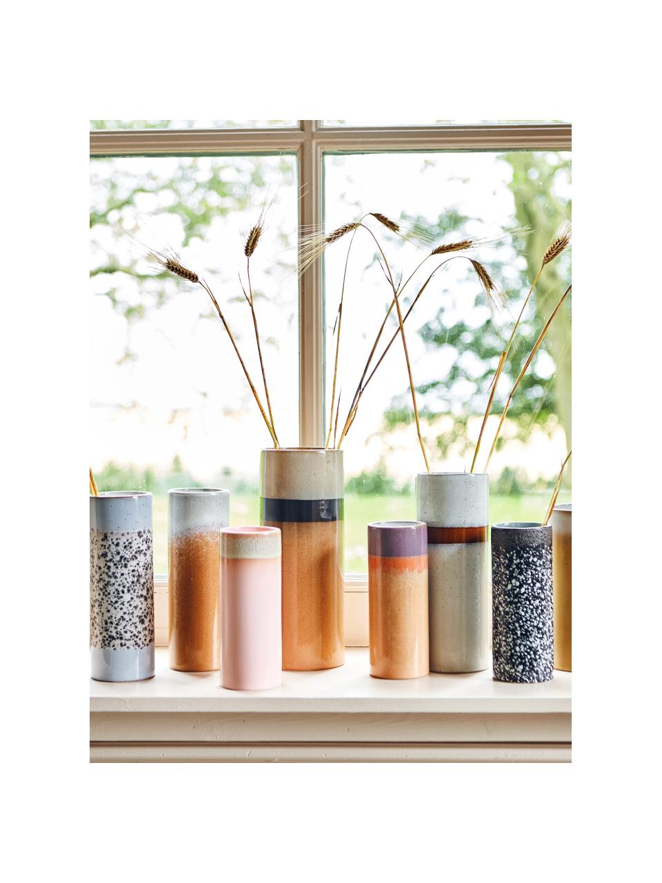 Handbemalte Keramik-Vase 70's mit reaktiver Glasur, H 19 cm, Keramik, Schwarz, Weiß, Ø 8 x H 19 cm