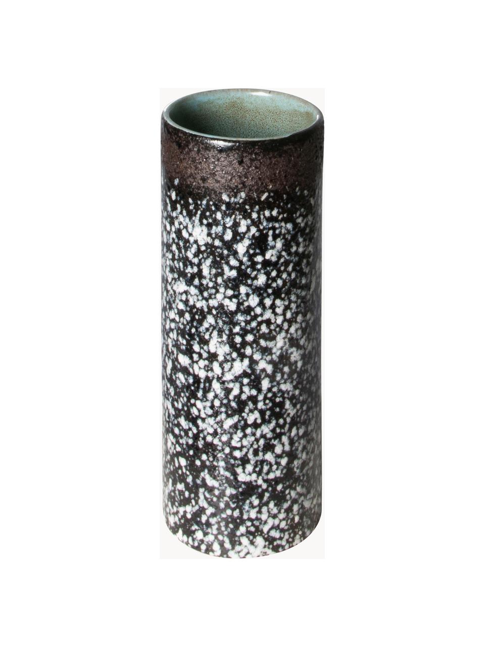 Handbemalte Keramik-Vase 70's mit reaktiver Glasur, H 19 cm, Keramik, Schwarz, Weiß, Ø 8 x H 19 cm