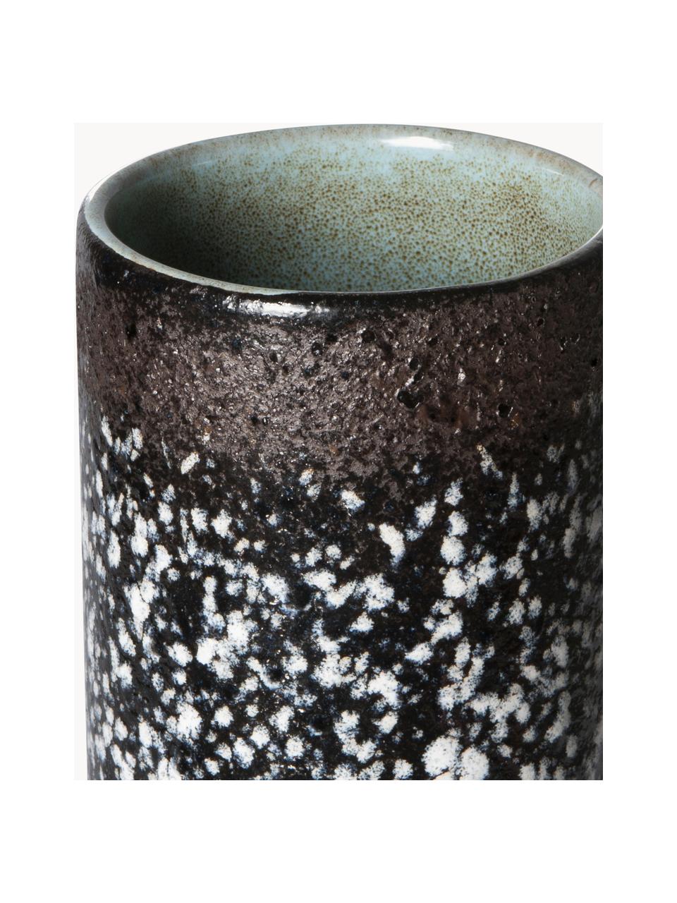 Jarrón artesanal de cerámica esmaltada 70s, 19 cm, Cerámica, Negro, blanco, Ø 8 x Al 19 cm