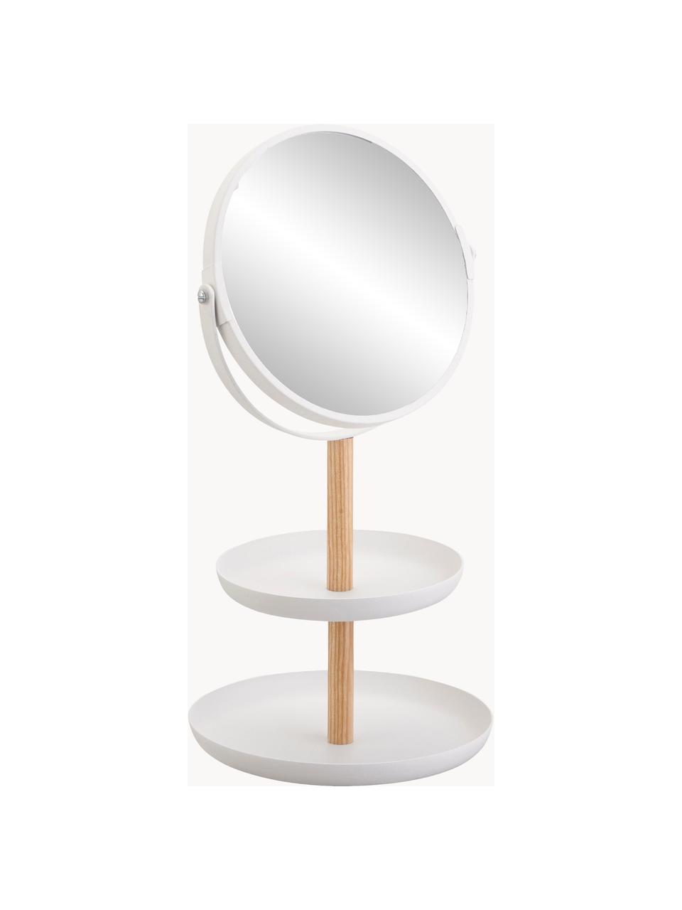 Miroir grossissant de salle de bain Tosca, Blanc, bois clair, larg. 18 x haut. 33 cm