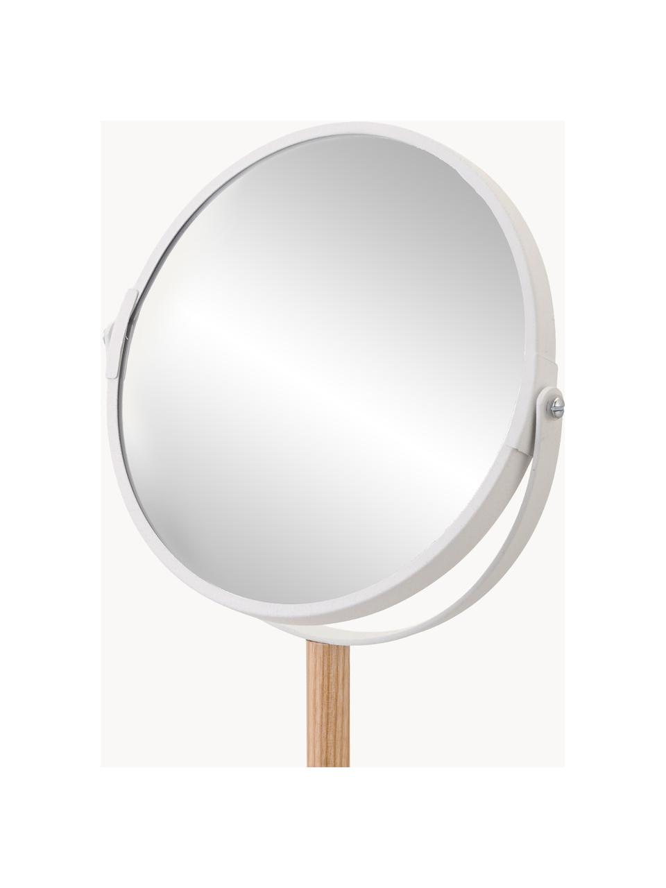 Ronde make-up spiegel Tosca met plateaus en vergroting, Stang: hout, Wit, hout, B 18 x H 33 cm