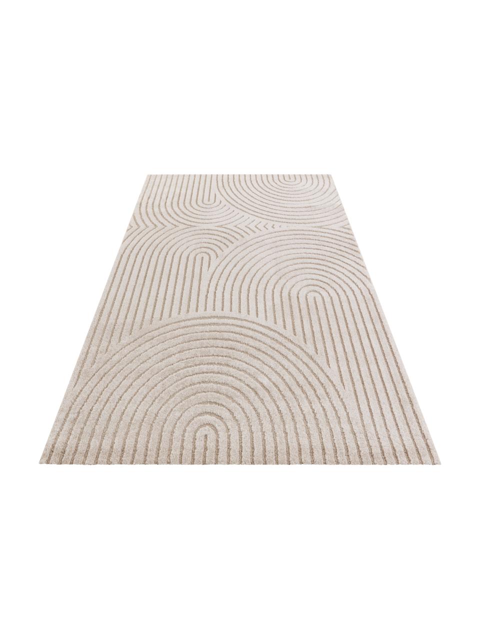 Rechteckiger Kurzflor-Teppich Pangalo mit Hoch-Tief-Effekt in Cremeweiß/Beige, 40% Polyester, 60% Polypropylen, Cremeweiß, Beige, B 80 x L 150 cm (Größe XS)