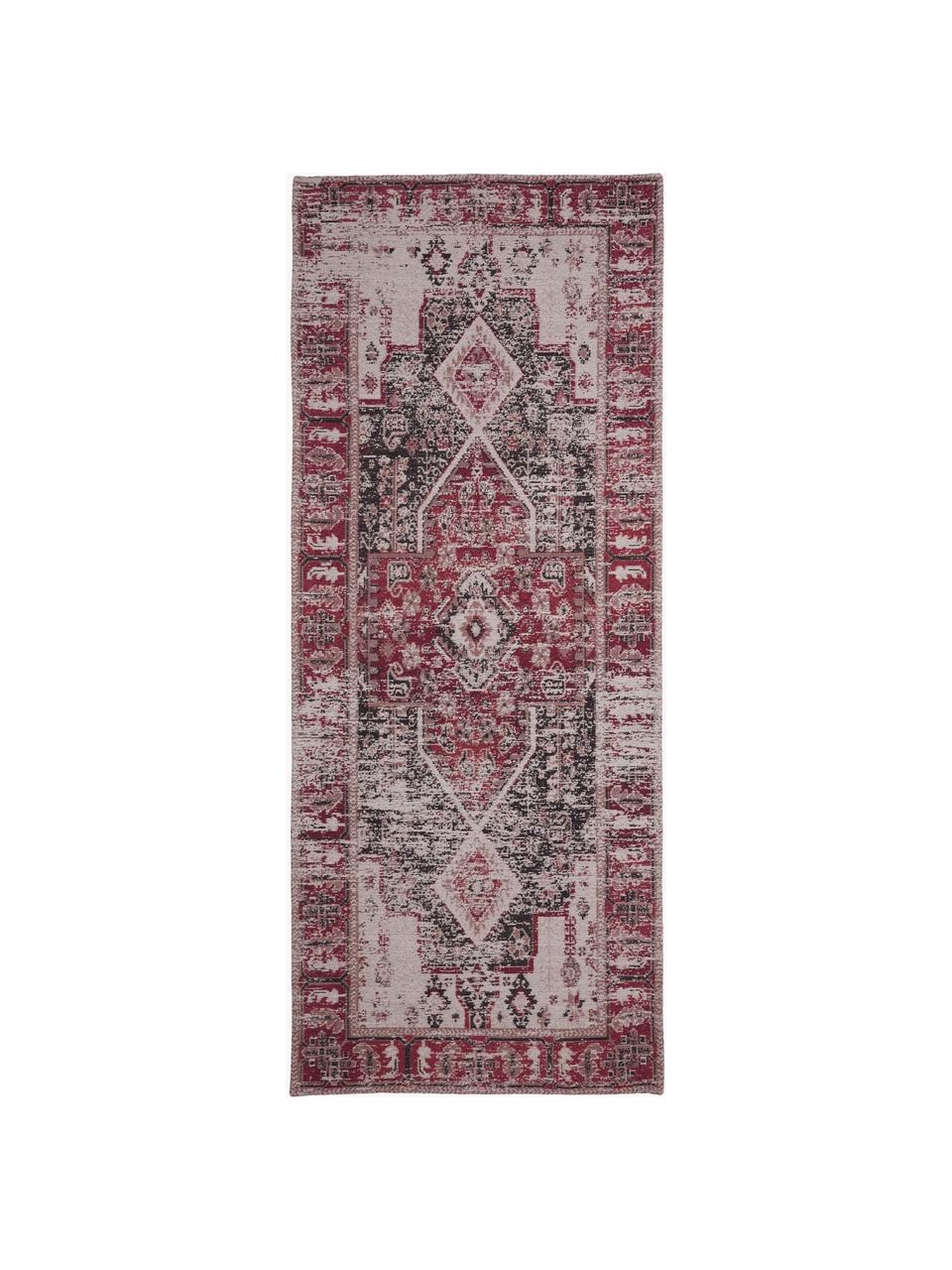 Tapis de couloir en chenille vintage Toulouse, Tons rouges, larg. 80 x long. 200 cm