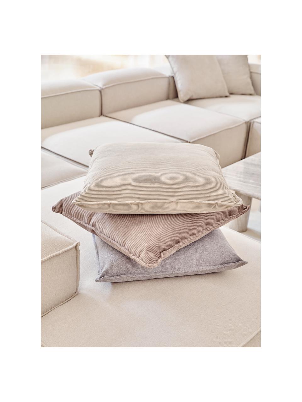 Cord-Sofa-Kissen Lennon, Bezug: Cord (92 % Polyester, 8 %, Cord Hellbeige, B 60 x L 60 cm