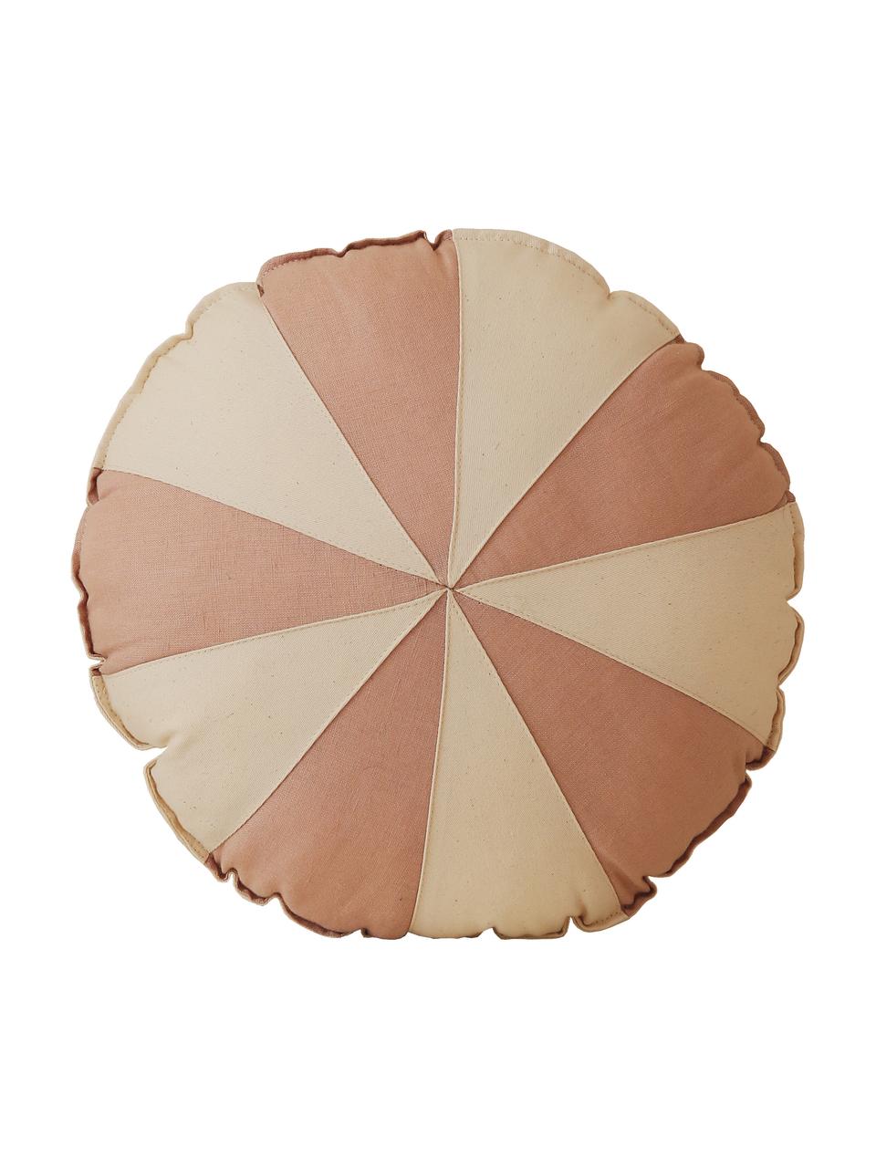 Coussin patchwork en lin Circus, Blanc crème, rose, Ø 39 x haut. 10 cm
