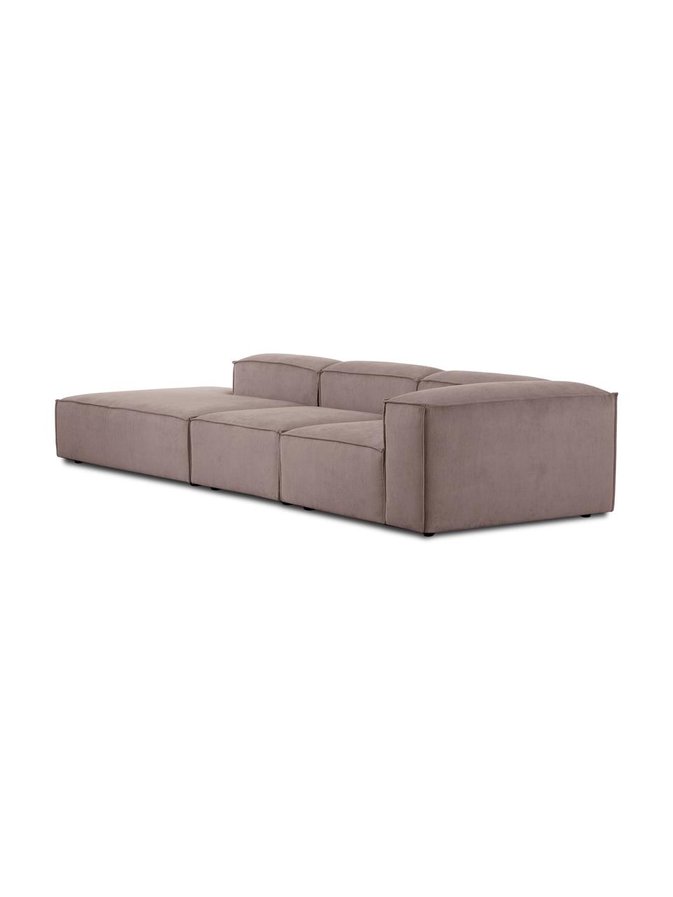 Chaise longue XL componibile in velluto a coste Lennon, Rivestimento: velluto a coste (92% poli, Struttura: legno di pino massiccio, , Piedini: plastica I piedini si tro, Velluto a coste taupe, Larg. 357 x Prof. 119 cm, schienale a destra