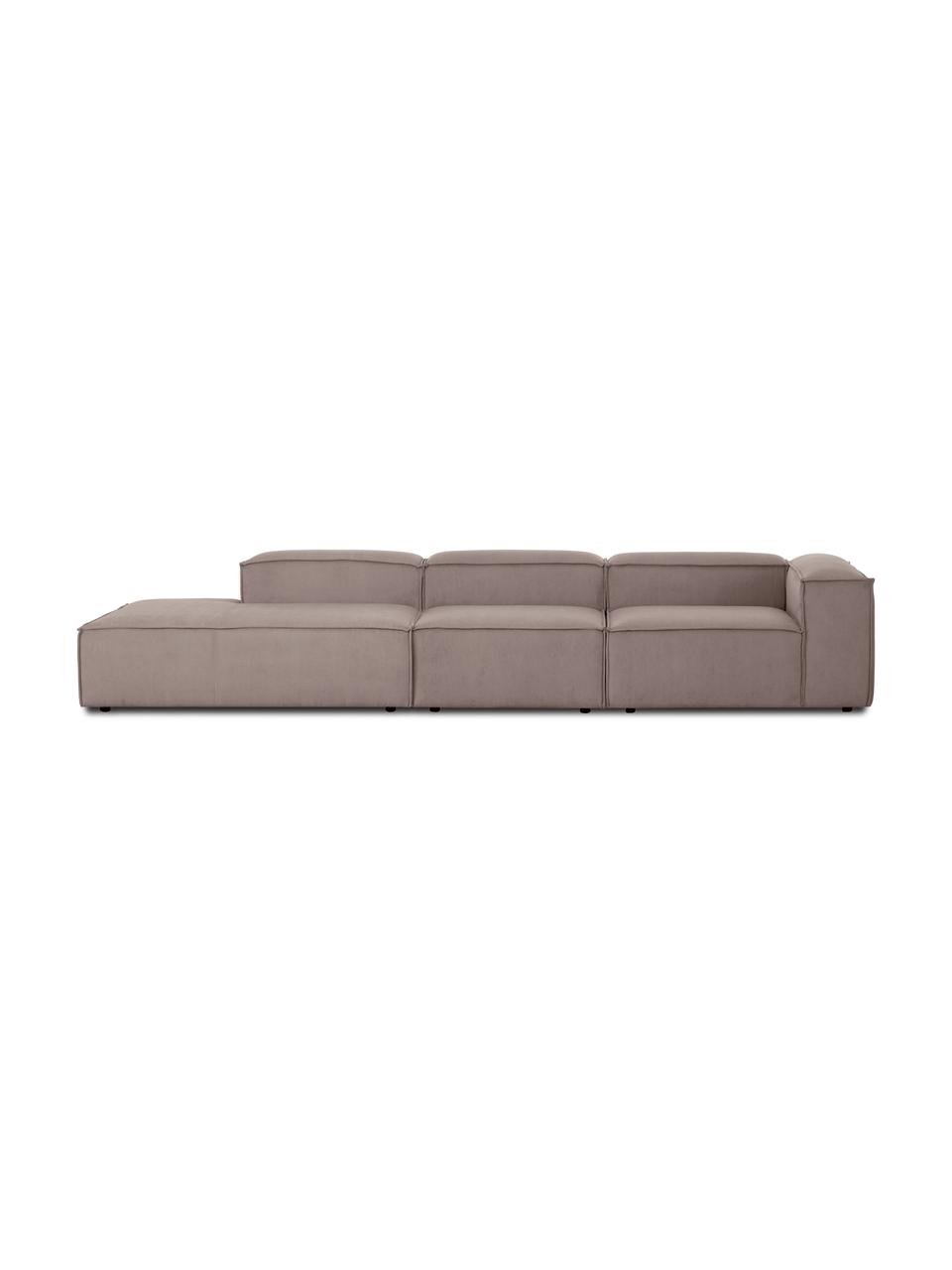 Diván modular grande de pana Lennon, Tapizado: pana (92% poliéster, 8% p, Estructura: madera de pino maciza, ma, Patas: plástico Las patas están , Pana marrón, An 357 x F 119 cm, respaldo derecho