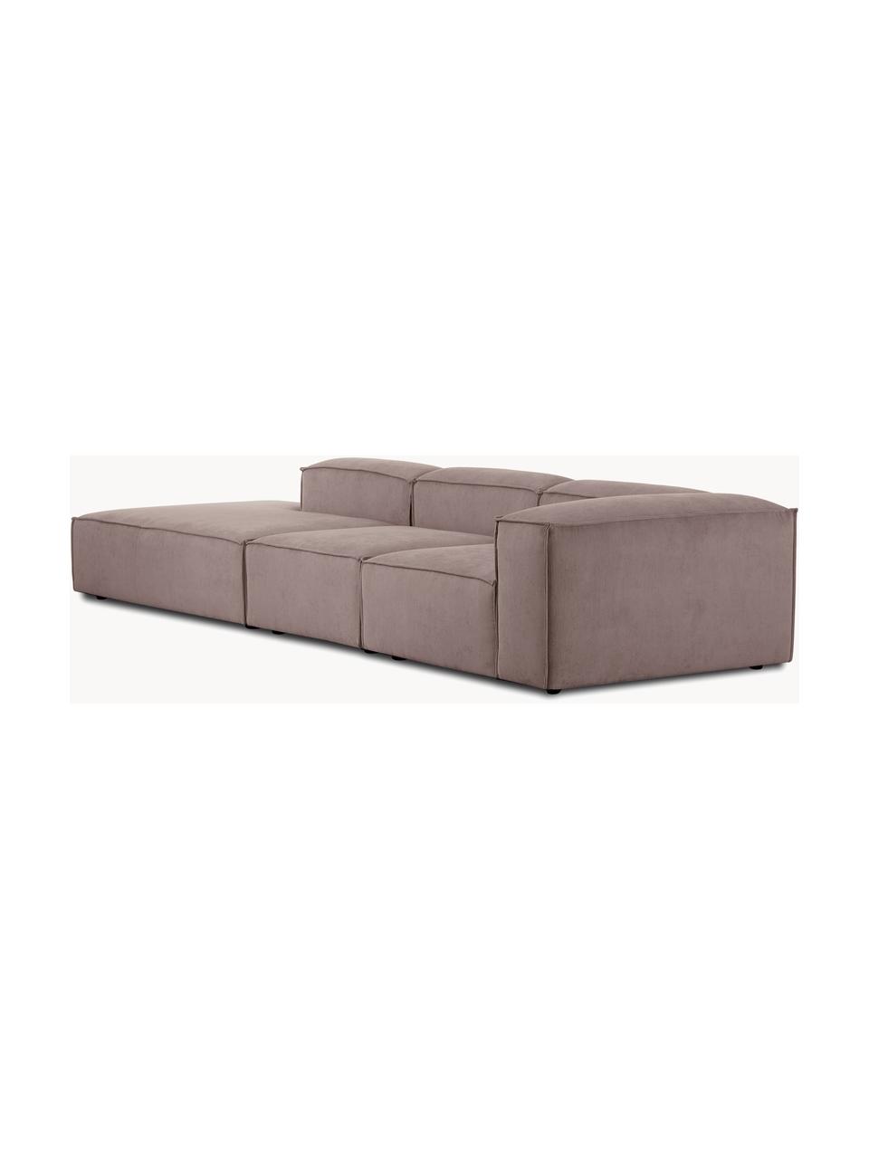 Diván modular grande de pana Lennon, Tapizado: pana (92% poliéster, 8% p, Estructura: madera contrachapada de p, Patas: plástico Las patas están , Pana gris pardo, An 357 x F 119 cm, respaldo derecho