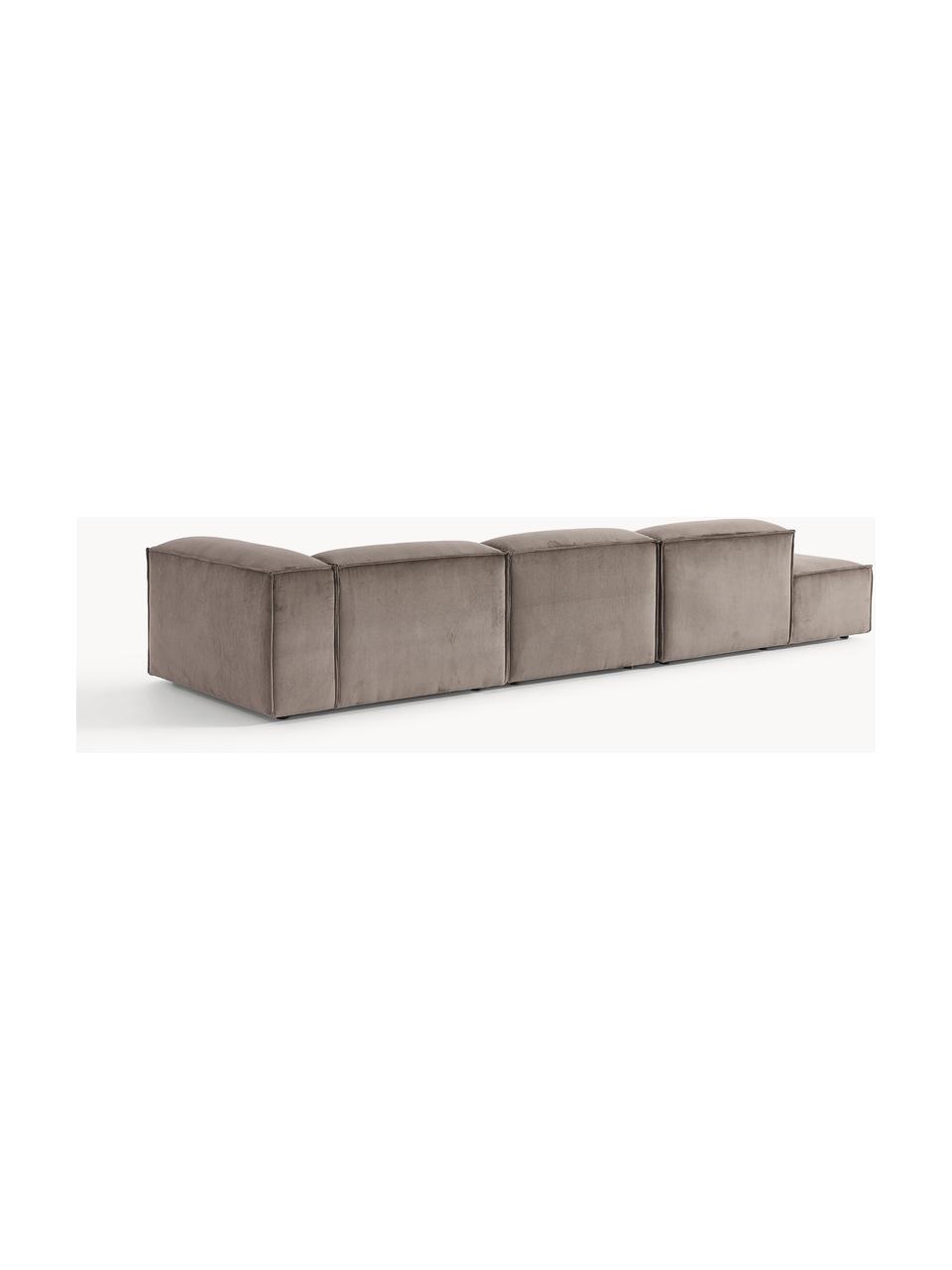 Chaise longue XL componibile in velluto a coste Lennon, Rivestimento: velluto a coste (92% poli, Struttura: legno di pino massiccio, , Piedini: plastica I piedini si tro, Velluto a coste taupe, Larg. 357 x Prof. 119 cm, schienale a destra