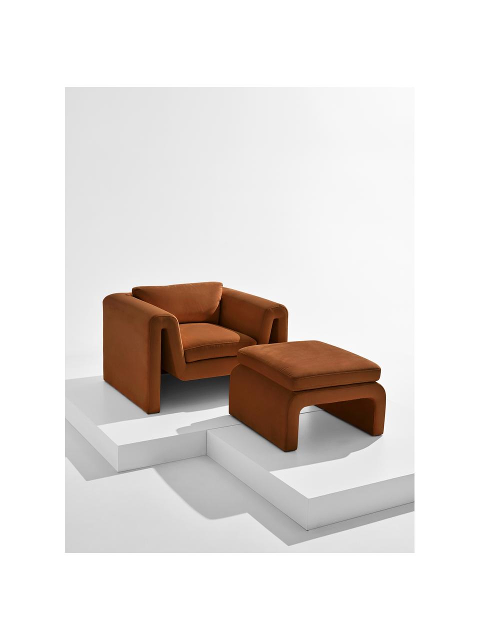 Sillón de terciopelo Mika, Tapizado: 100 % poliéster, Estructura: madera de pino con certif, Terciopelo marrón, An 105 x F 88 cm