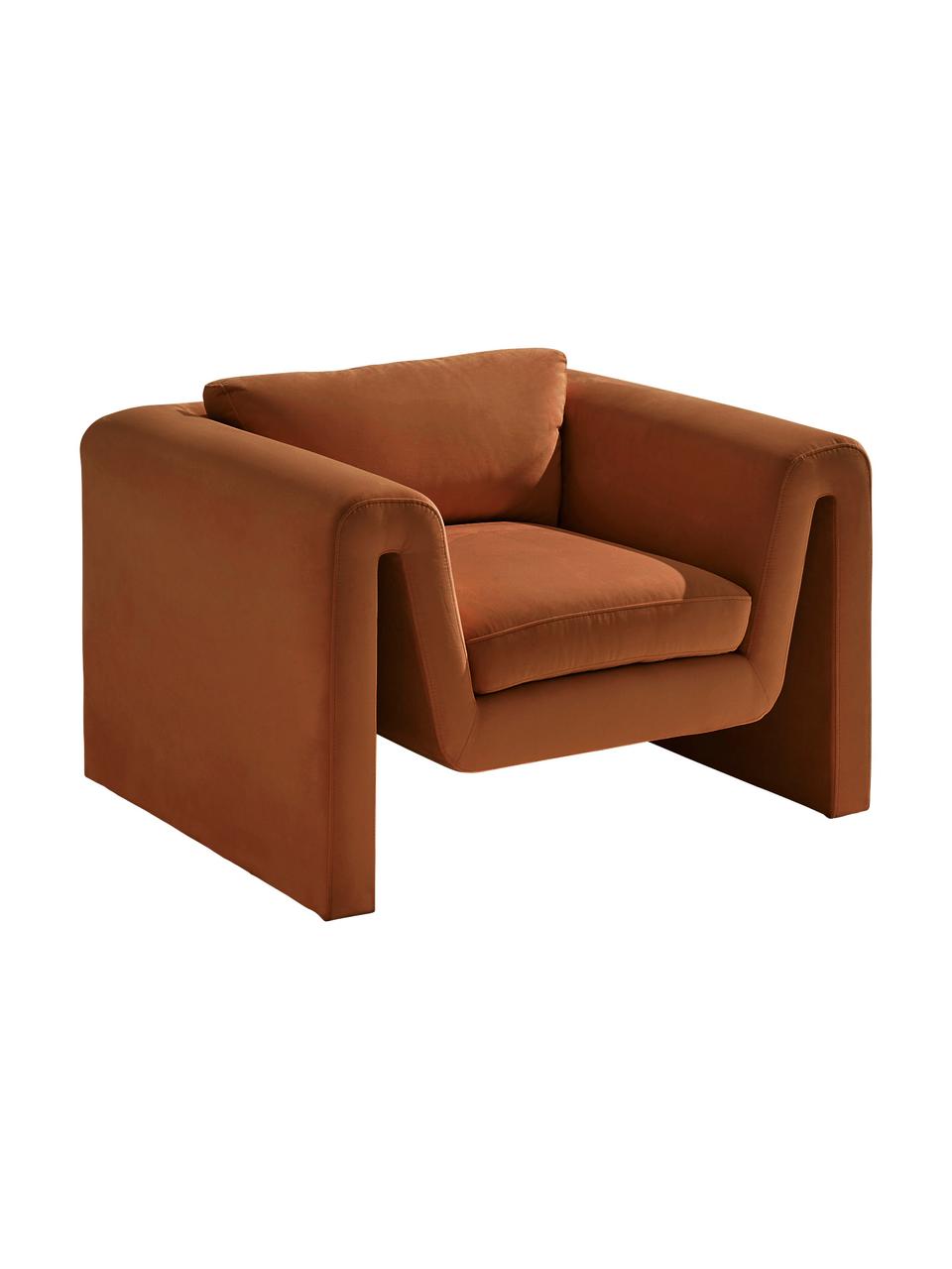 Samt-Loungesessel Mika in Braun, Bezug: 100 % Polyester, Gestell: Kiefernholz, FSC-zertifiz, Samt Braun, B 105 x T 88 cm