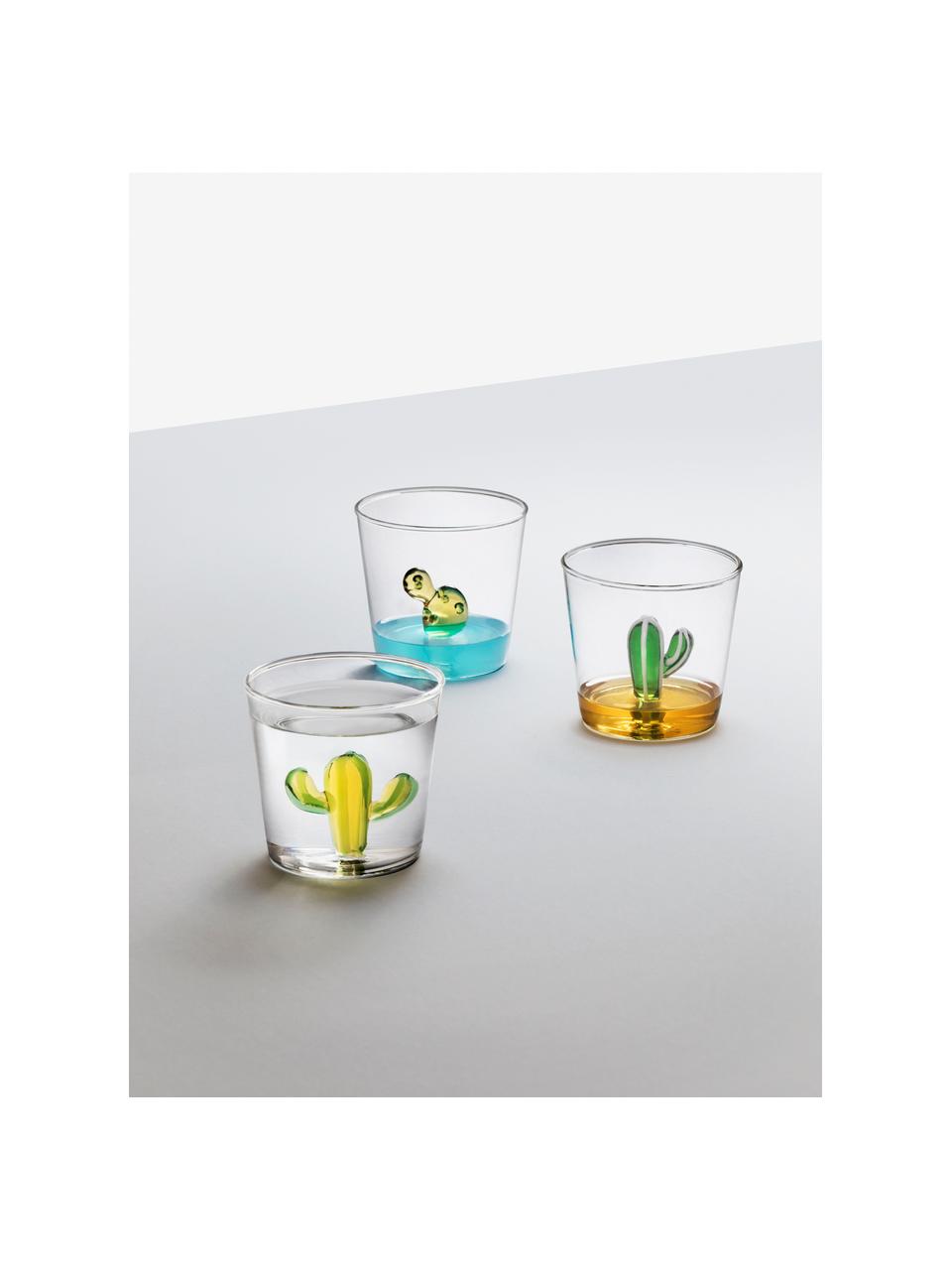 Set 6 bicchieri acqua fatti a mano Desert Plants, Vetro borosilicato, Trasparente, multicolore, Ø 9 x Alt. 8 cm, 350 ml
