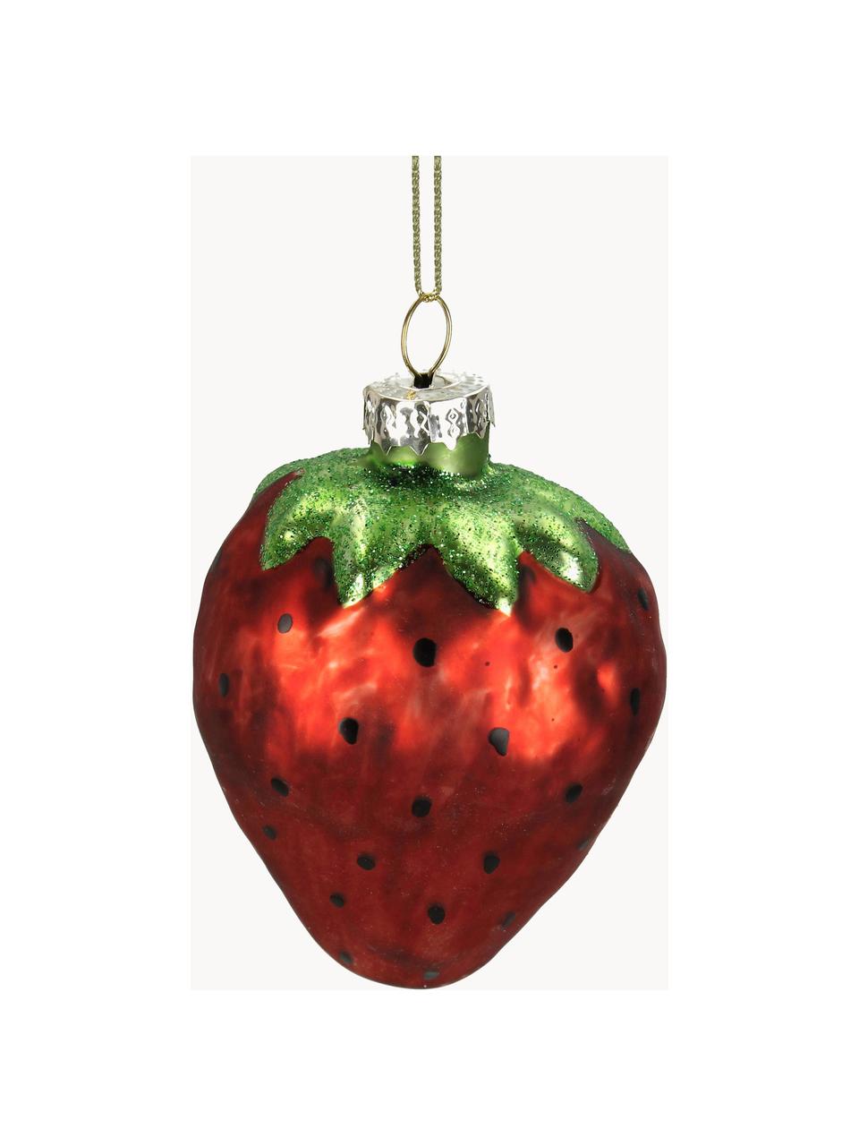 Ozdoba na vánoční stromeček Strawberry, Sklo, Červená, zelená, Š 6 cm, V 9 cm