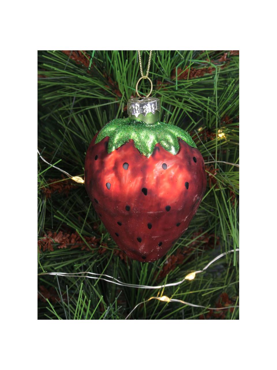 Addobbo per albero Strawberry, Vetro, Rosso, verde, Larg. 6 x Alt. 9 cm