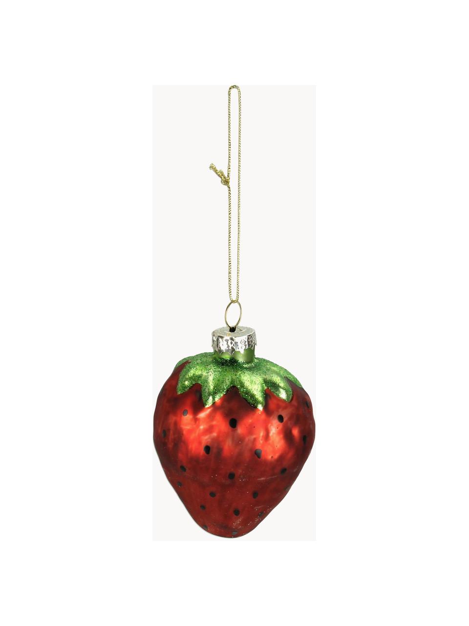 Addobbo per albero Strawberry, Vetro, Rosso, verde, Larg. 6 x Alt. 9 cm