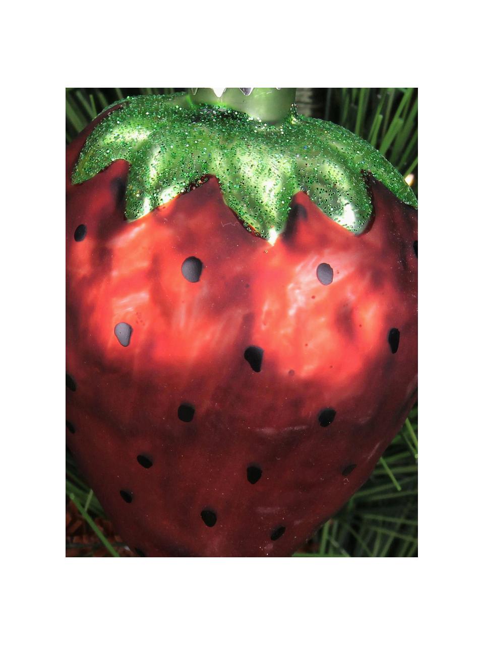 Ozdoba na vánoční stromeček Strawberry, Sklo, Červená, zelená, Š 6 cm, V 9 cm