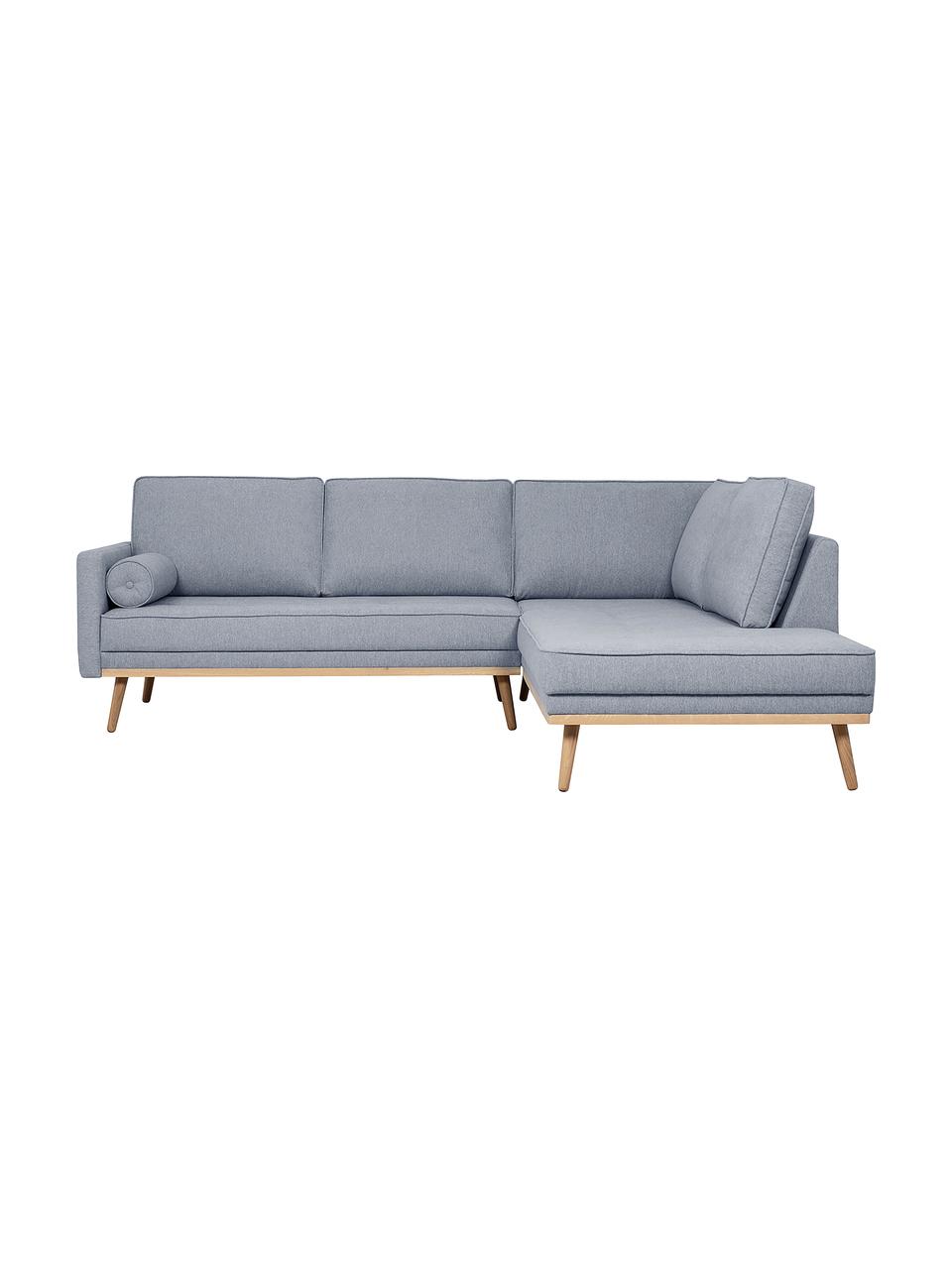 Divano angolare 3 posti in tessuto blu grigio Saint, Rivestimento: poliestere 50.000 cicli d, Struttura: legno di pino massiccio, , Tessuto blu grigio, Larg. 243 x Prof. 220 cm