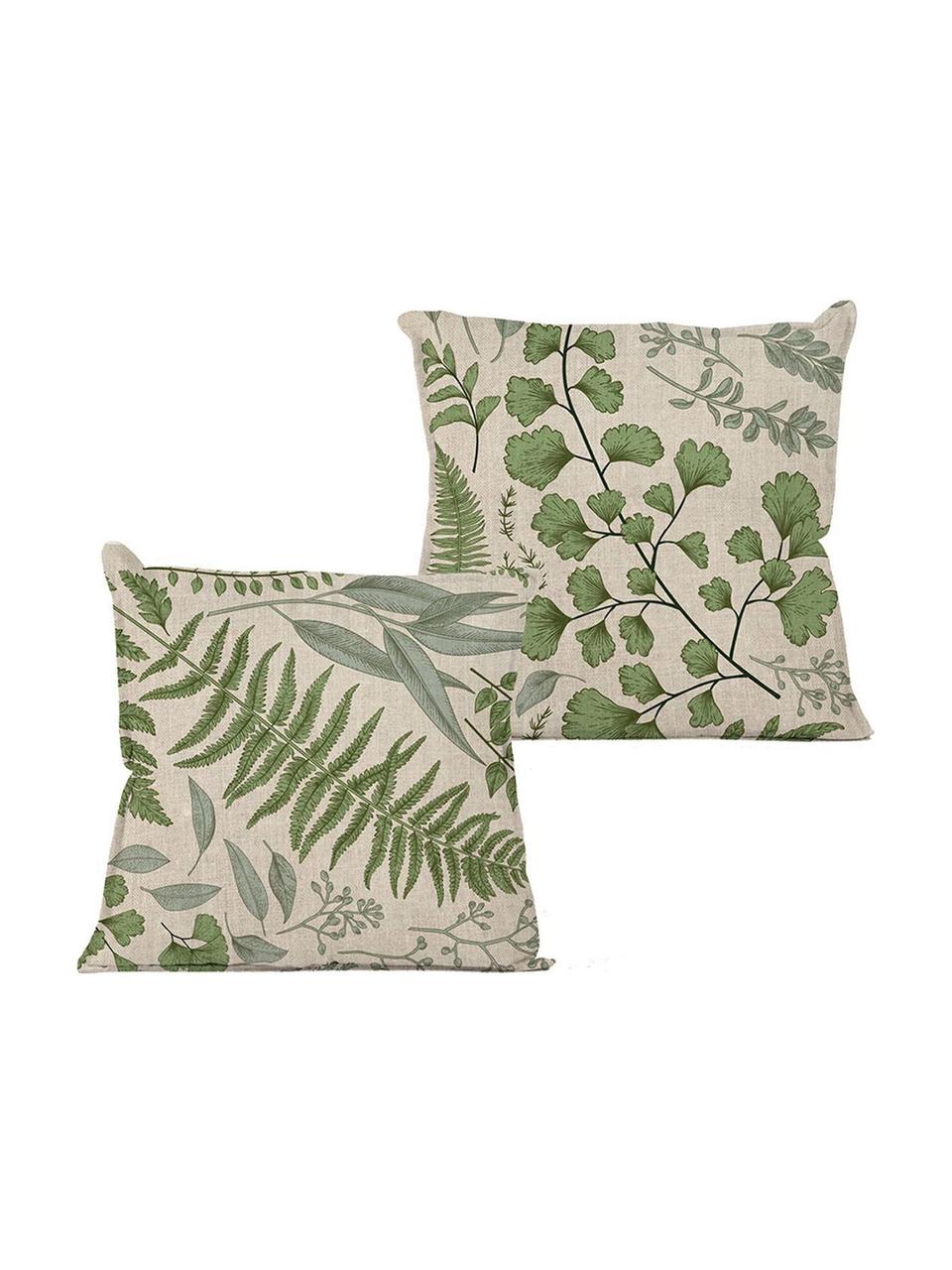 Cojín Lino, con relleno, Funda: lino, Verde, beige, An 45 x L 45 cm