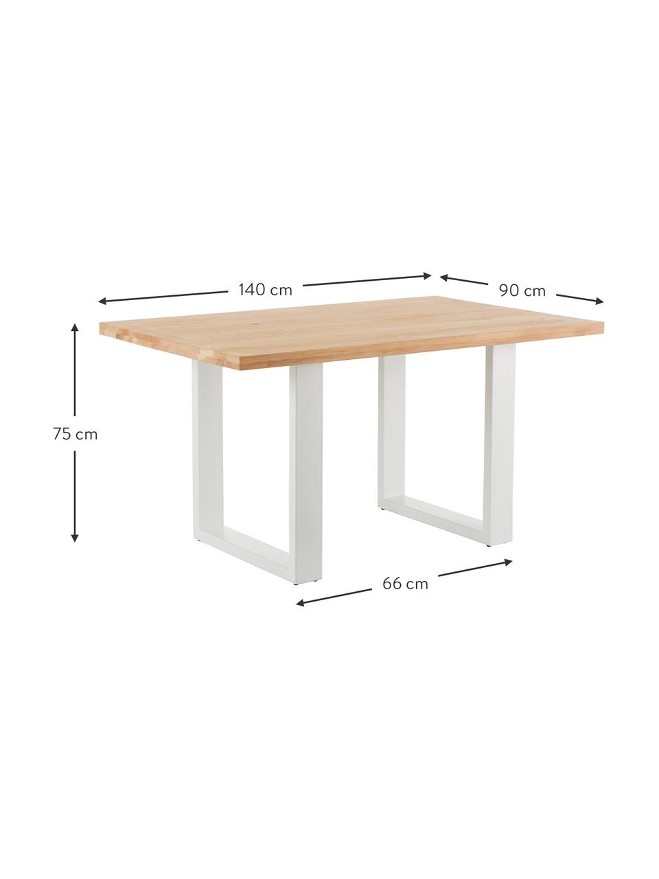 Eettafel Oliver met massief houten blad, Zitvlak: geolied massief wild eike, Poten: gepoedercoat metaal, Wild eiken, wit, B 180 x D 90 cm