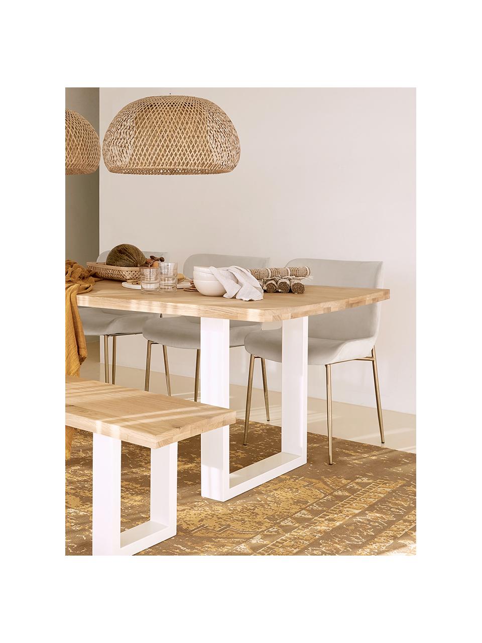 Mesa de comedor Oliver, tablero de madera maciza, Tablero: madera de roble silvestre, Patas: metal con pintura en polv, Roble, blanco, An 180 x F 90 cm