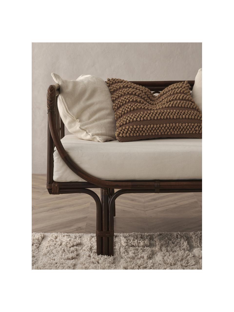 Canapé rotin avec coussin de chaise Linnsofina, Tissu beige, brun foncé, larg. 190 x prof. 81 cm