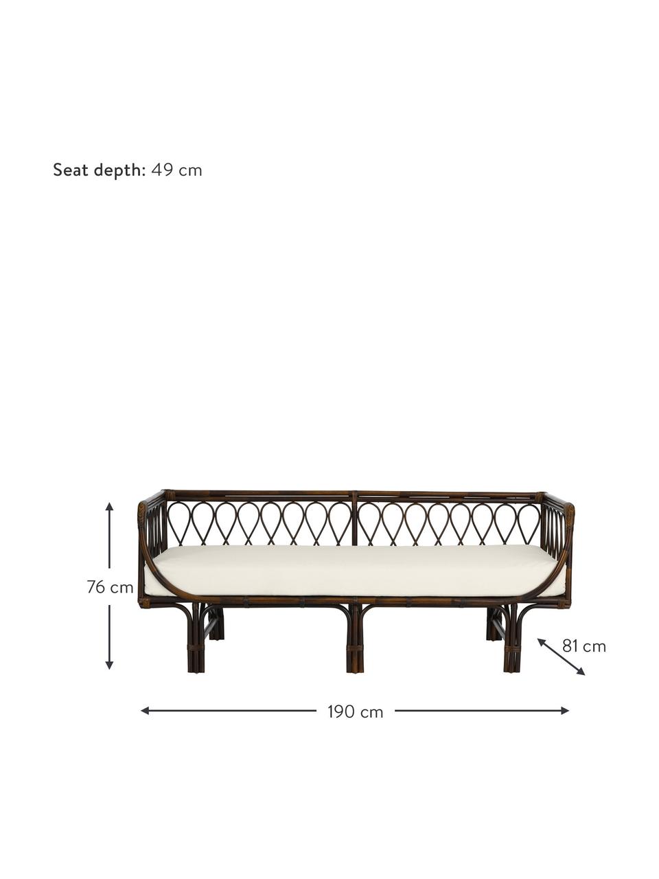 Canapé 2 places en rotin avec coussin d'assise Linnsofina, Tissu beige, brun foncé, larg. 190 x prof. 81 cm