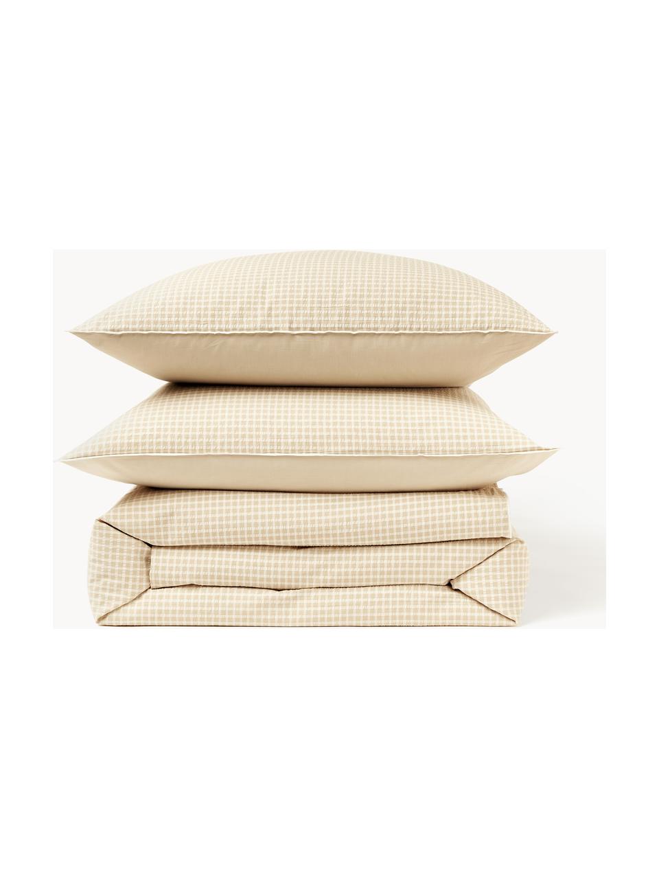 Seersucker-Bettdeckenbezug Davey mit Karo-Muster, Webart: Seersucker Fadendichte 16, Beige, Weiß, B 200 x L 200 cm