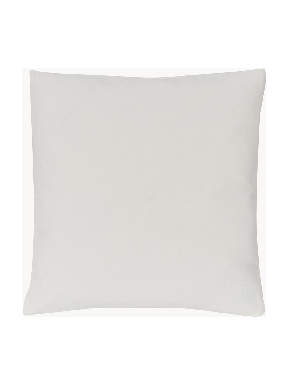 Housse de coussin 45x45 brodée Finn, 100 % coton, Blanc crème, rouge, vert foncé, larg. 45 x long. 45 cm