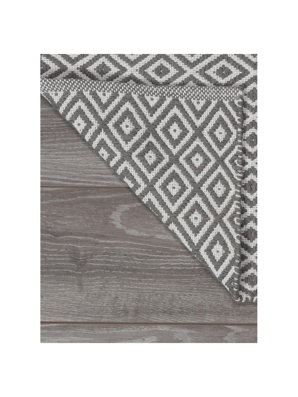 Dywanik łazienkowy w stylu boho Erin, 100% bawełna, Szary, biały, S 60 x D 90 cm
