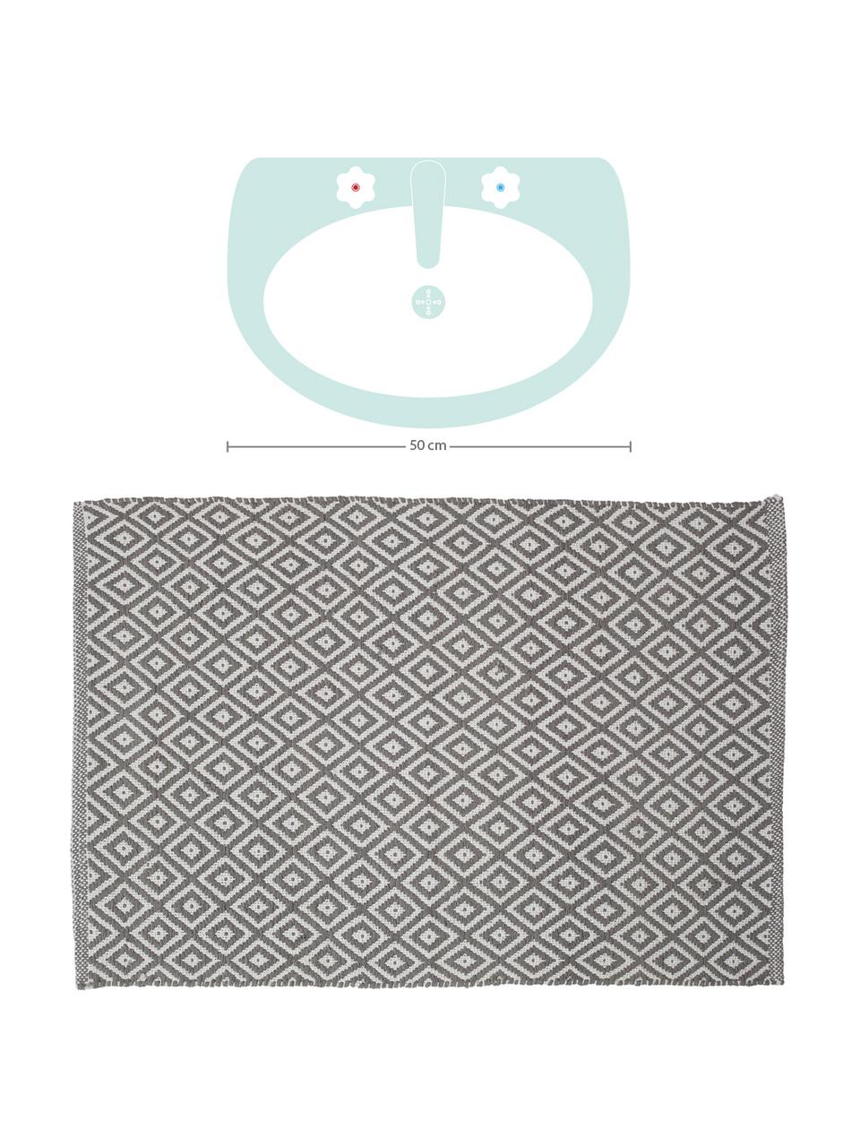 Tapis de bain style ethno monochrome Erin, 100 % coton, Gris, blanc, larg. 60 x long. 90 cm