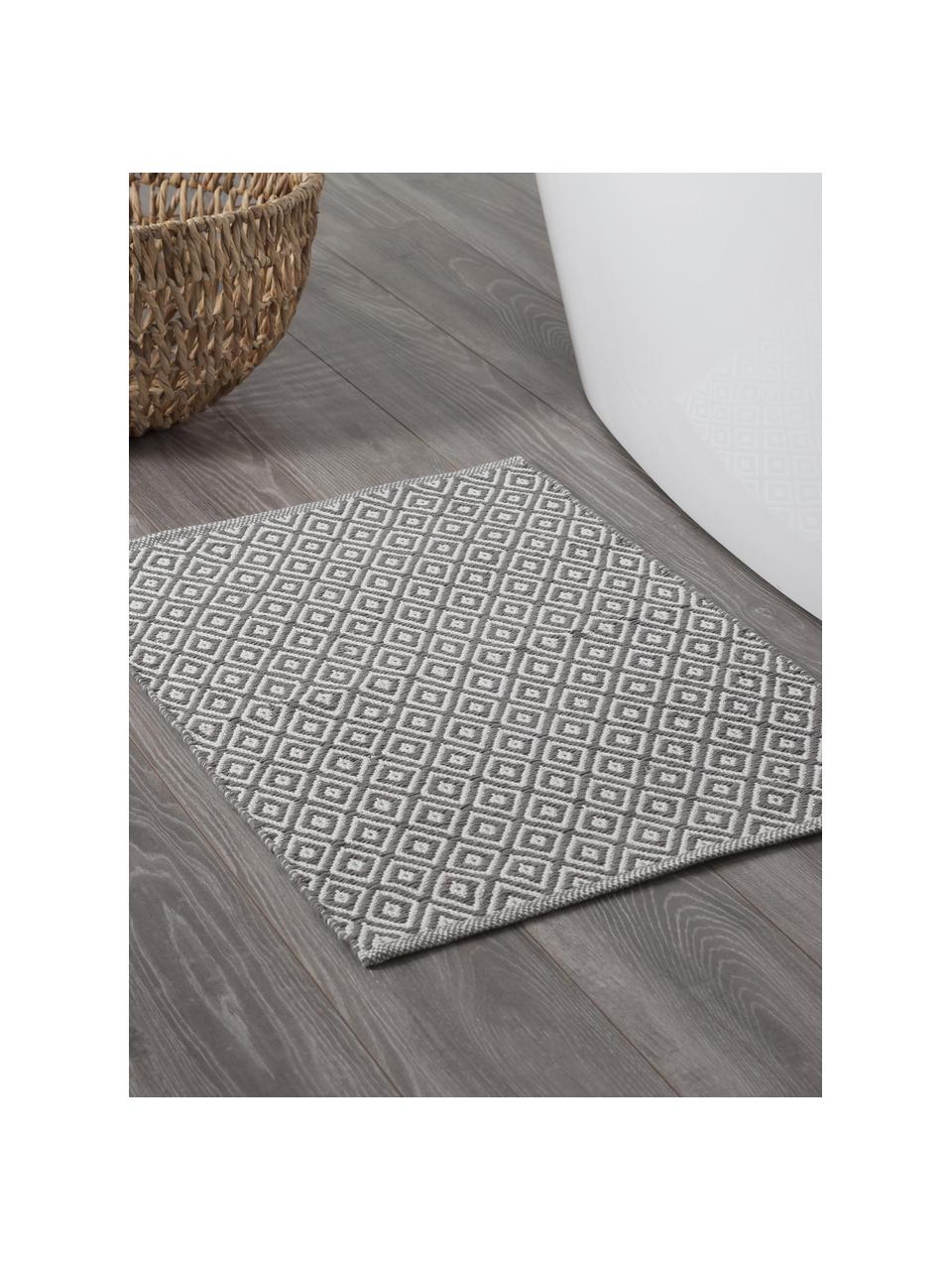 Tapis de bain style ethno monochrome Erin, 100 % coton, Gris, blanc, larg. 60 x long. 90 cm