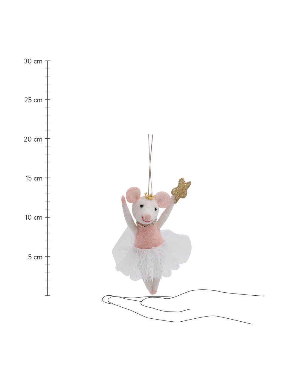 Décoration de sapin de Noël Missy haut. 15 cm, Laine, polyester, Rose, blanc, couleur dorée, larg. 7 x haut. 15 cm