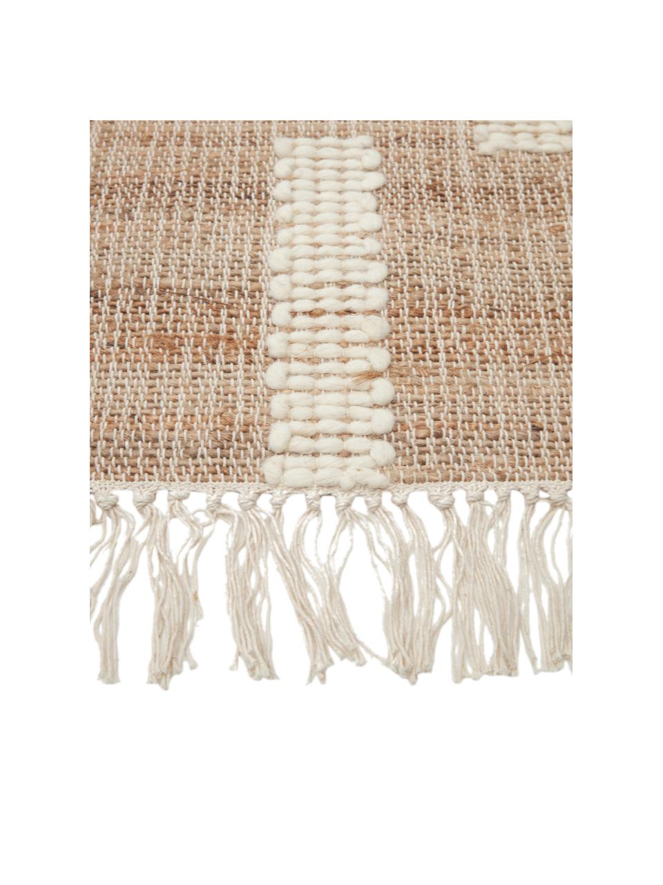 Ručně tkaný koberec z juty s třásněmi Kerala, 68 % juta, 23 % bavlna, 9 % vlna, Hnědá, krémově bílá, Š 80 cm, D 150 cm (velikost XS)