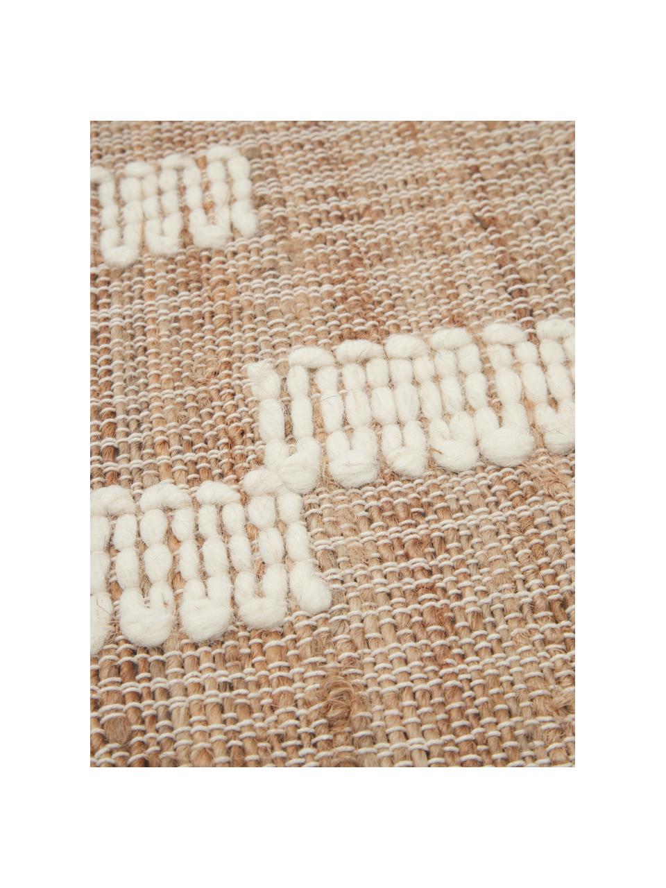 Ručně tkaný koberec z juty s třásněmi Kerala, 68 % juta, 23 % bavlna, 9 % vlna, Hnědá, krémově bílá, Š 80 cm, D 150 cm (velikost XS)