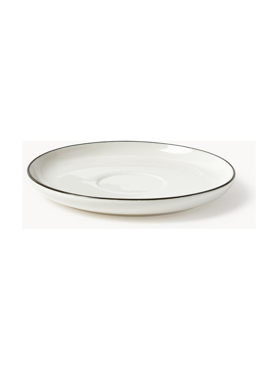 Filiżanka ze spodkiem Facile, 2 szt., Porcelana twarda (ok. 50% kaolin, 25% kwarc i 25% szpat), Złamana biel z czarną krawędzią, Ø 8 x W 8 cm, 250 ml