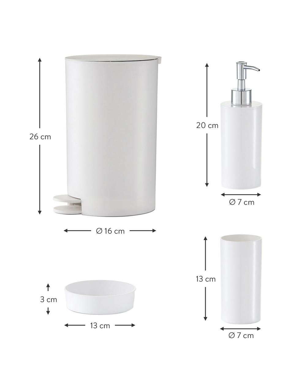 Set 4 accessori da bagno Nika, Materiale sintetico, Bianco, Set in varie misure