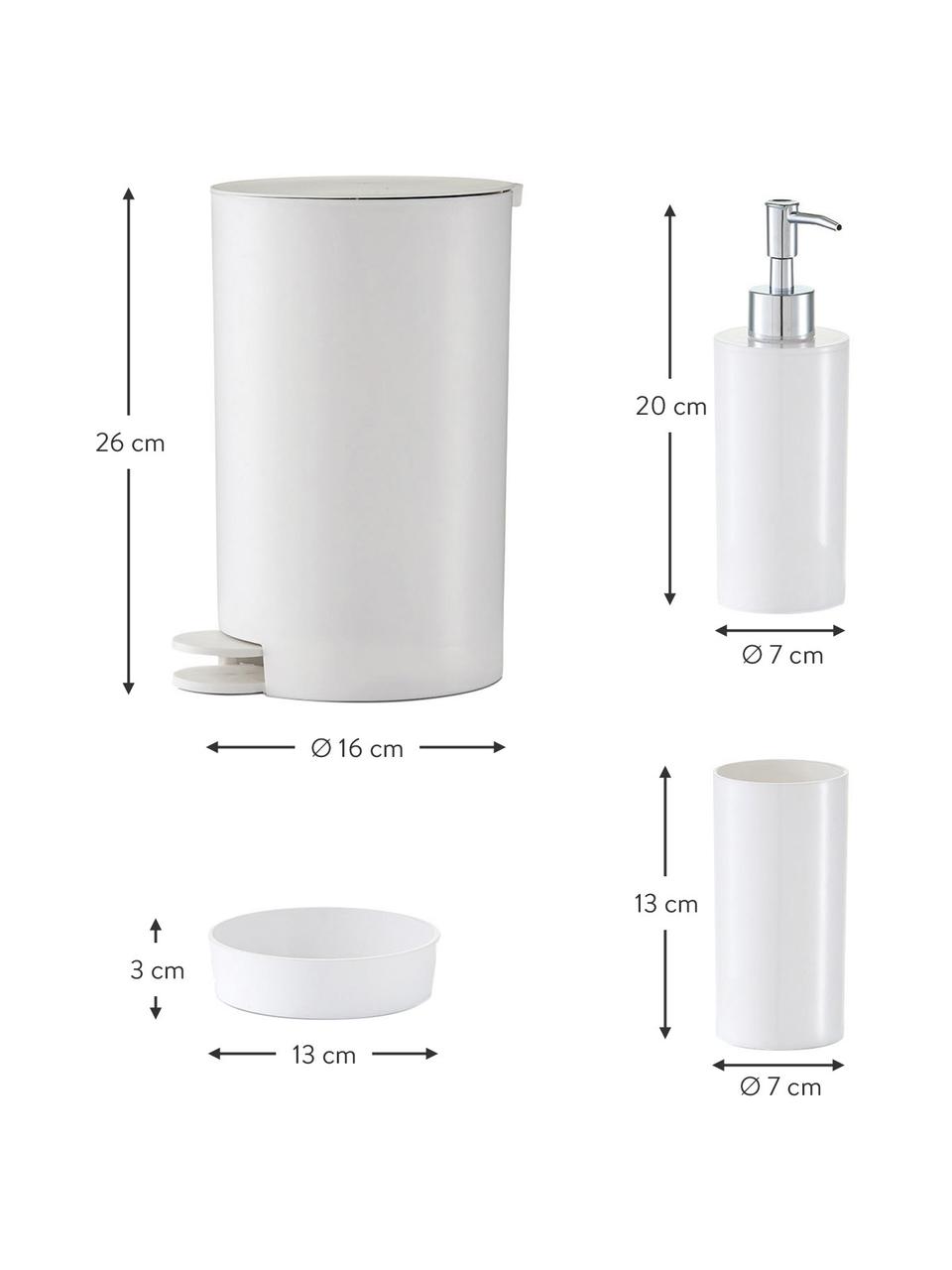 Set de accesorios de baño Nika, 4 pzas., Plástico, Blanco, Set de diferentes tamaños
