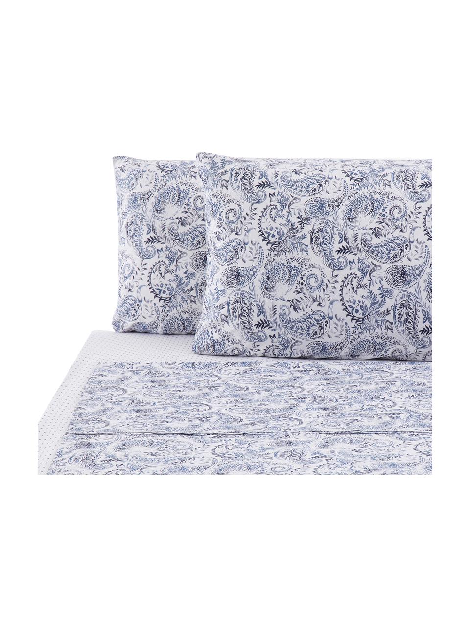 Set lenzuola in cotone Yumi, Tessuto: Renforcé Renforcé è reali, Blu, bianco, 290 x 240 cm + 2 federe + 1 lenzuolo con angoli