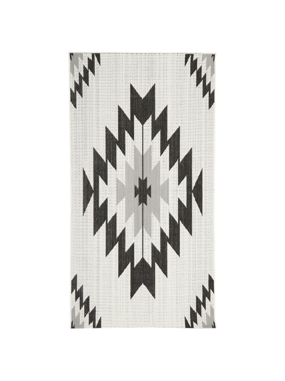 In- & Outdoor-Teppich Ikat mit Ethno Muster, 86% Polypropylen, 14% Polyester, Cremeweiss, Schwarz, Grau, B 200 x L 290 cm (Grösse L)