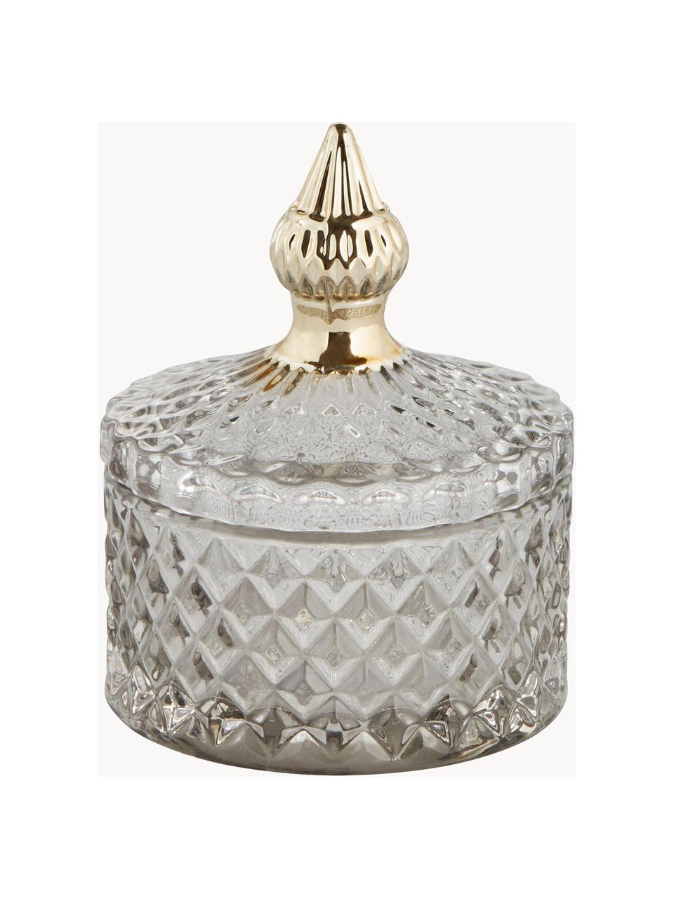 Kleine opbergpot Myan, Glas, Grijs, goudkleurig, Ø 9 x H 11 cm