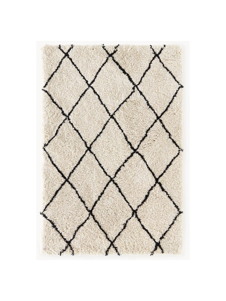 Puszysty ręcznie tuftowany dywan z długim włosiem Naima, Beżowy, czarny, S 400 x D 500 cm