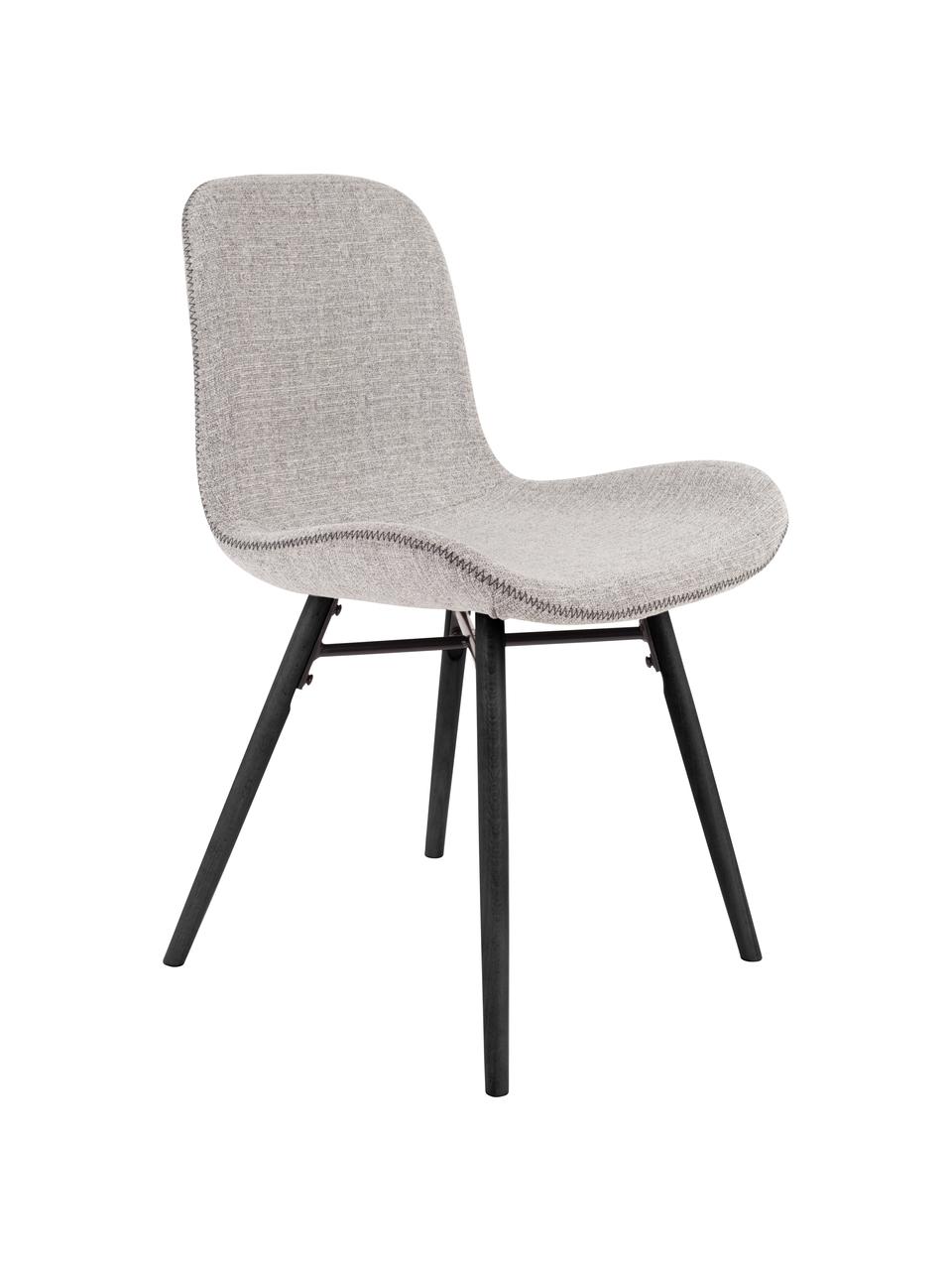 Gestoffeerde stoelen Lester, 2 stuks, Bekleding: 100% polyester, Poten: gelakt beukenhout, Bekleding: lichtgrijs. Poten: zwart, 50 x 81 cm