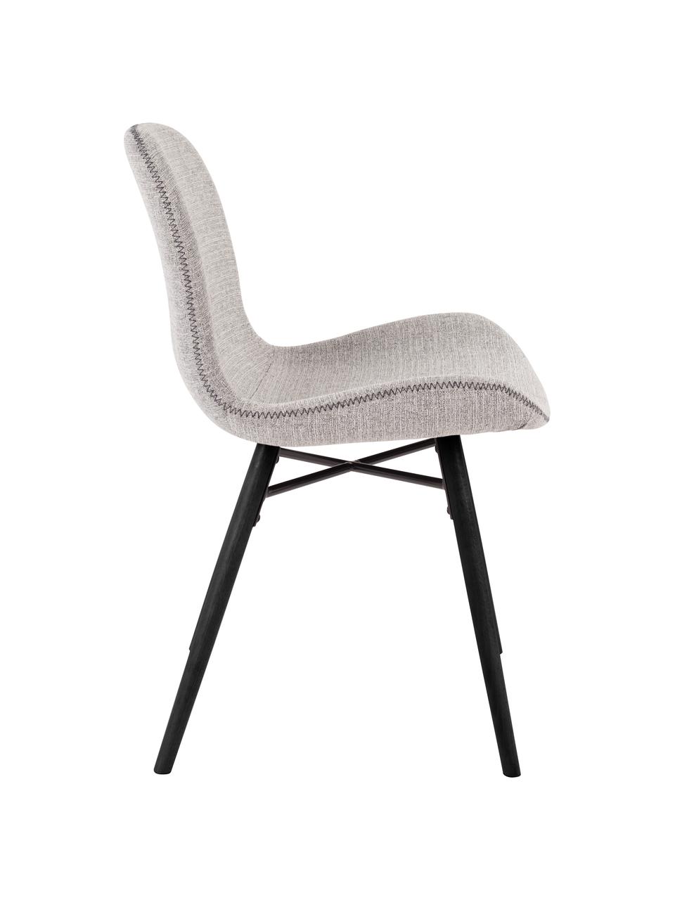 Gestoffeerde stoelen Lester, 2 stuks, Bekleding: 100% polyester, Poten: gelakt beukenhout, Bekleding: lichtgrijs. Poten: zwart, 50 x 81 cm