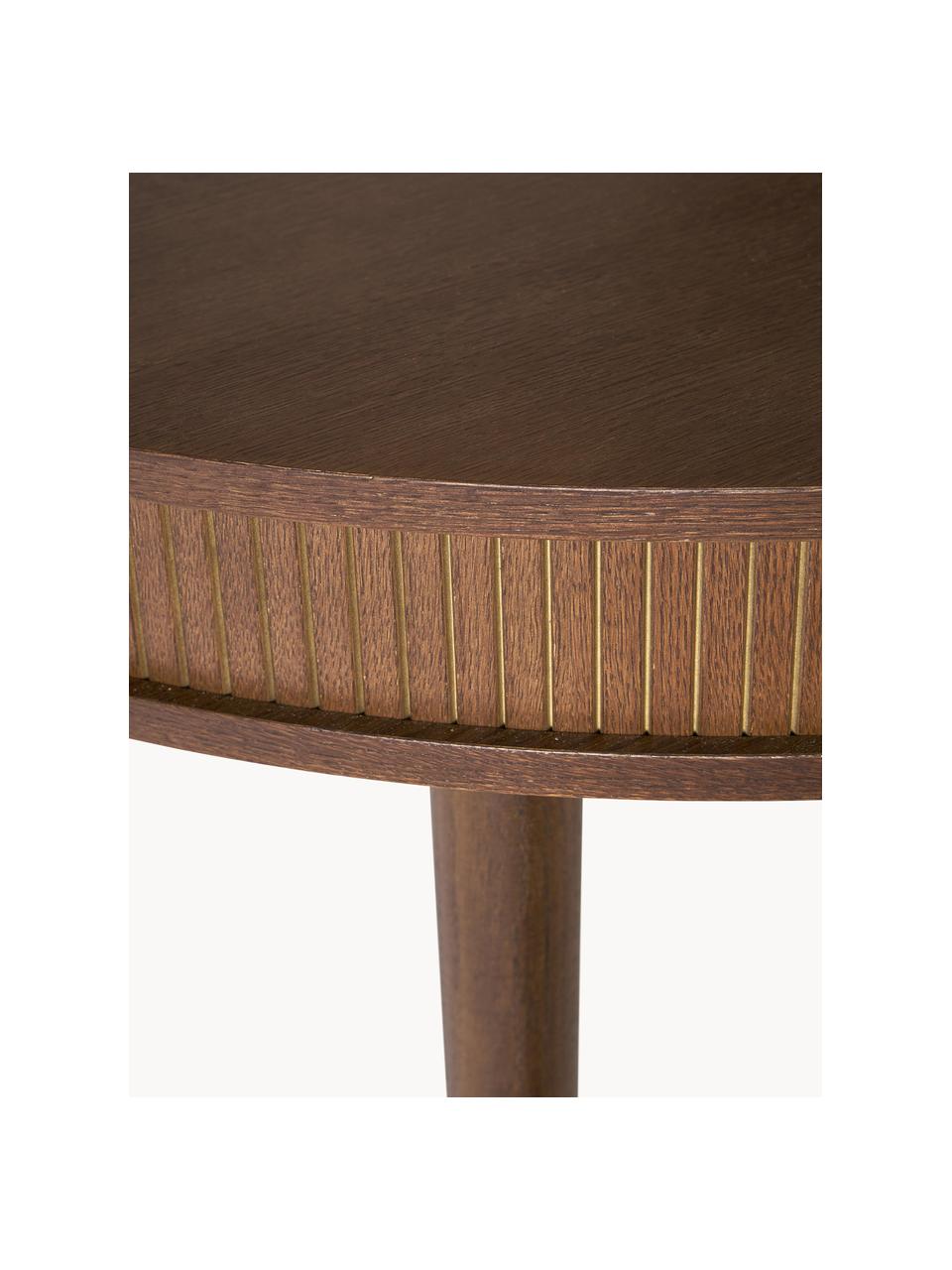 Mesa de comedor redonda Calary, con espacio de almacenamiento, Tablero: fibras de densidad media,, Patas: madera de roble, Acabado de madera de nogal, Ø 120 cm